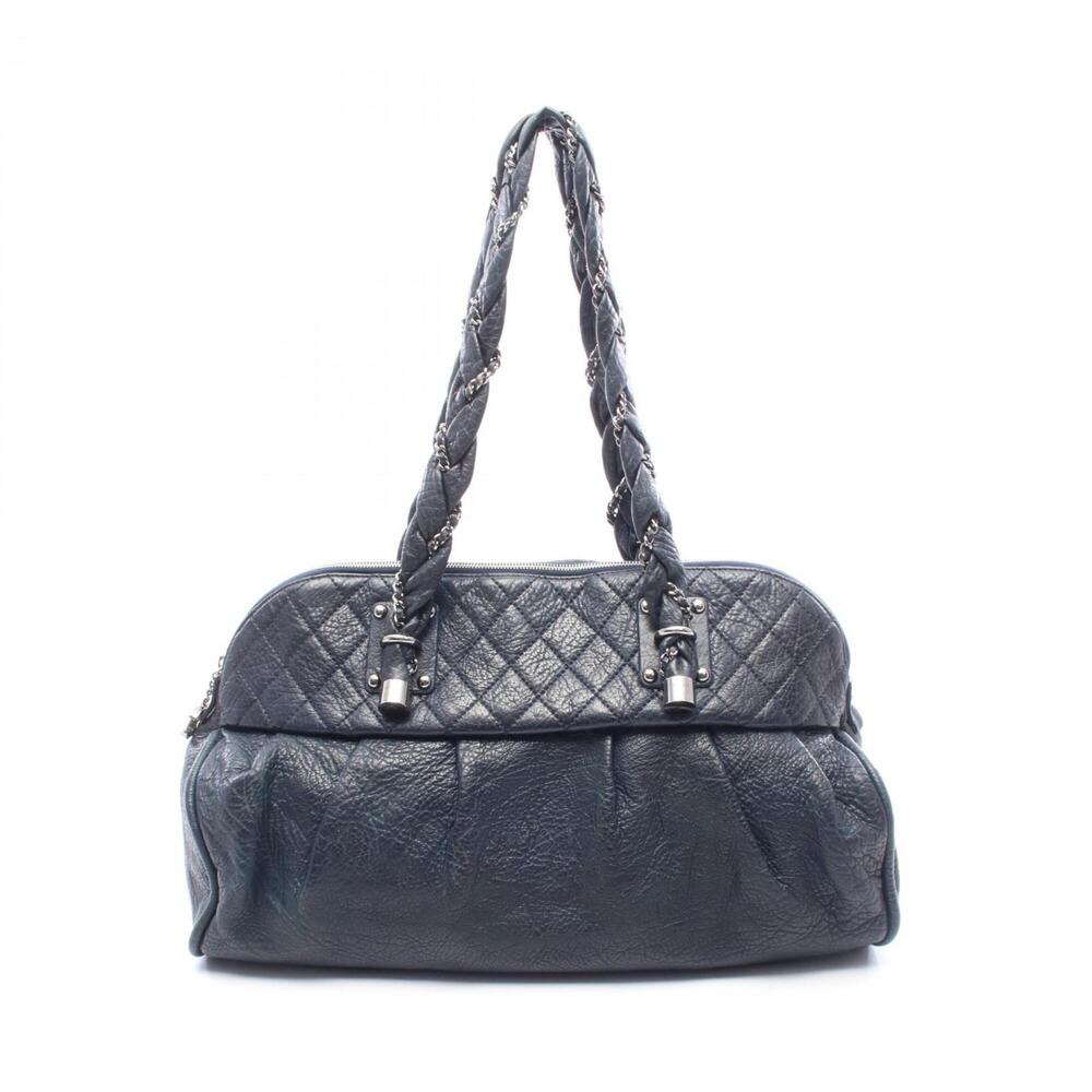 Chanel Lady Braid Large Tote Bag Handbag Leather Women's Navy